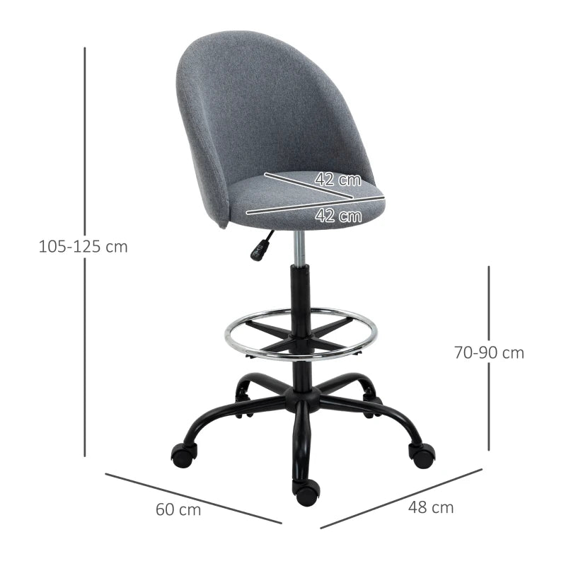 Vinsetto Ergonomic Drafting Chair - Adjustable Height, 360° Swivel, Padded Seat & Footrest, 5 Wheels - Grey for Home Office