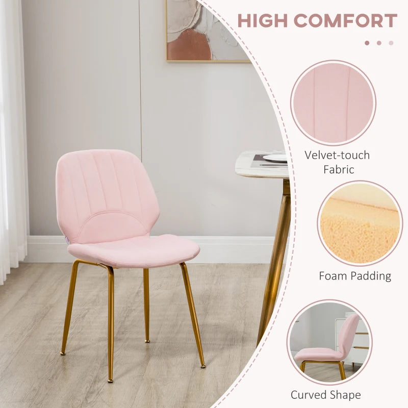Velvet Dining Chairs Set of 2 - Stylish Pink Upholstered Dining Room Chairs with Backrest, Padded Seat & Steel Legs