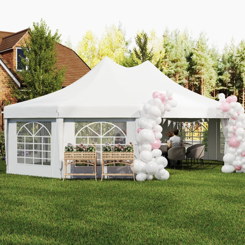 10-Sided Decagonal Garden Gazebo Party Tent - Heavy Duty Metal Frame Canopy (8.9m x 6.5m) - White