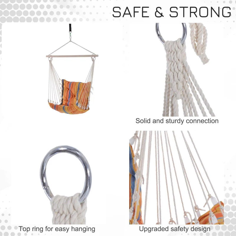 Orange Outdoor Hanging Rope Hammock Chair with Soft Padded Seat