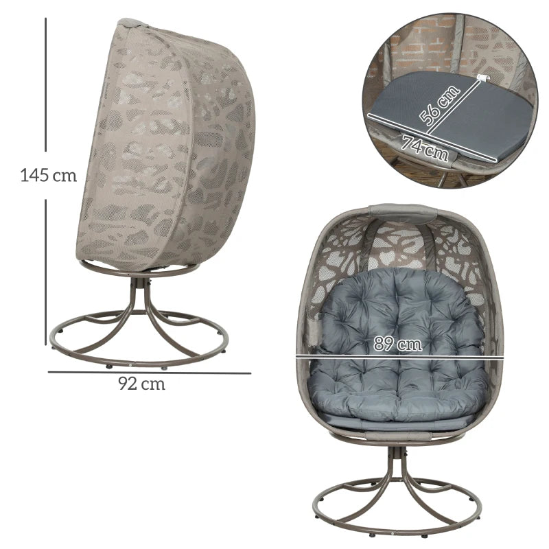 Swivel Egg Chair with Cushions - Foldable Metal Frame Lounge Chair for Indoor Outdoor Use - Grey - Perfect for Balcony, Patio, and Living Room