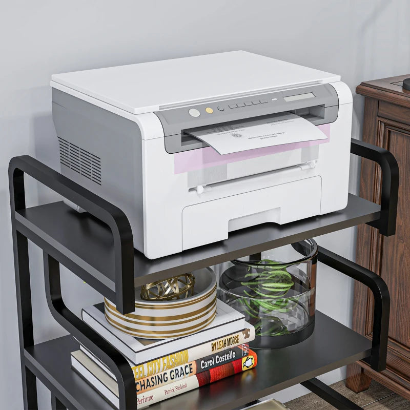 3-Tier Printer Stand with Storage Shelves - Black Printer Table for Home Office & Study, 55x40x77cm