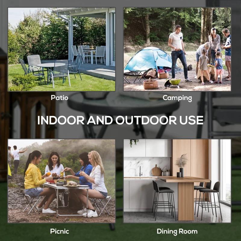 45cm Round Folding Garden Side Table - Outdoor Patio Coffee Table with Imitation Marble Glass Top - White