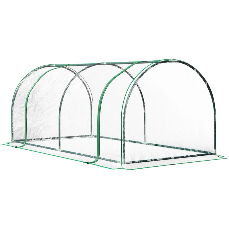 Green Steel Frame Garden Tunnel Greenhouse, Transparent Cover, 200x100x80cm