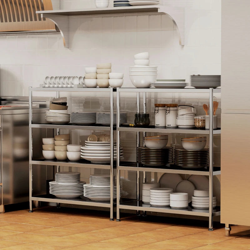 4-Tier Stainless Steel Bakers Rack with Adjustable Shelves - Kitchen Storage Unit for Spices, Pots & Pans - Silver Tone