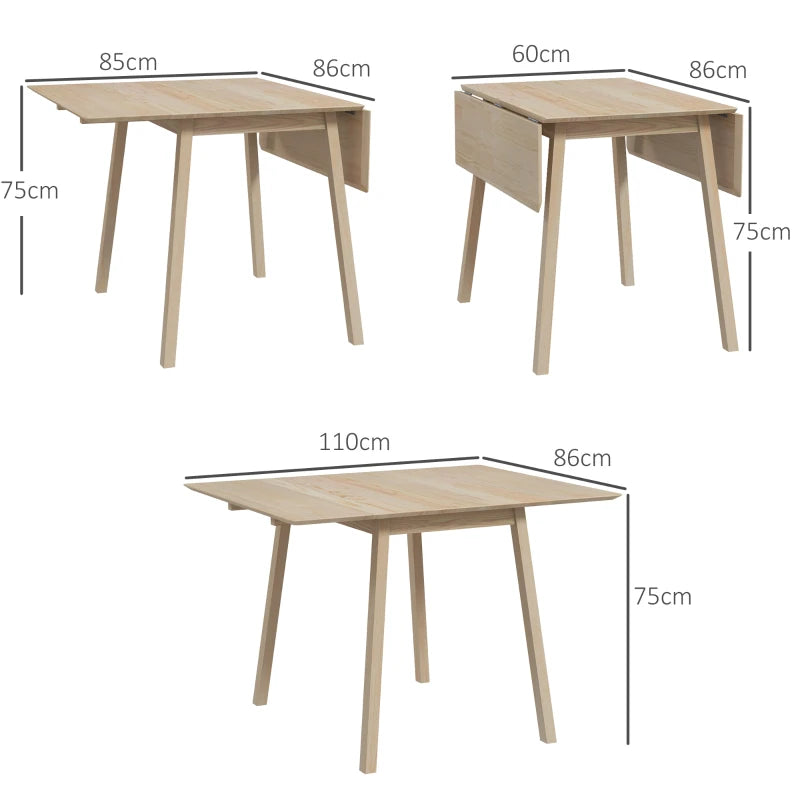 Solid Wood Folding Dining Table - Drop Leaf Design for 2-4 People, Space-Saving Rectangle Kitchen Table in Natural Finish