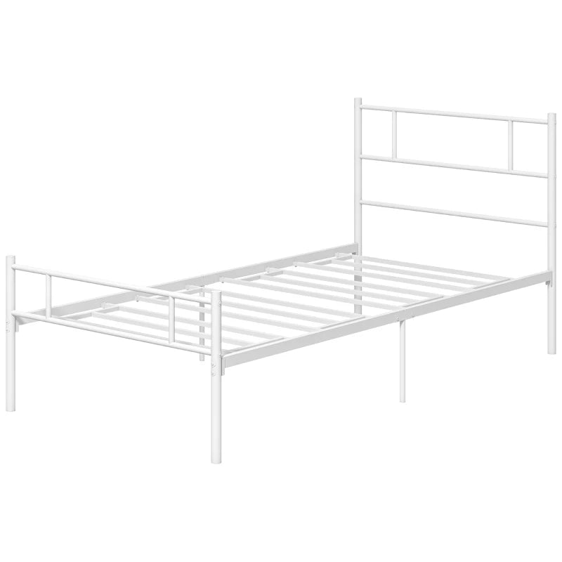 Stylish Metal Single Bed Frame with Headboard & Footboard - Durable Slat Support & 31cm Underbed Storage Space