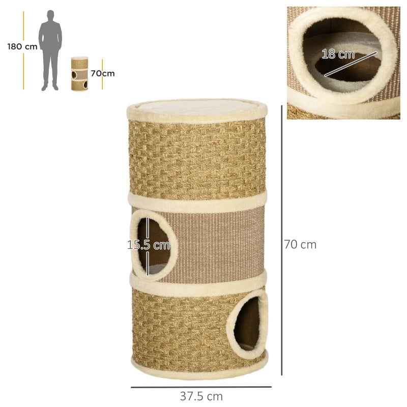 Cat Scratching Barrel Kitten Tree Tower Indoor Pet Furniture Climbing Frame with Sisal and Seaweed Rope Cozy Plush Platform