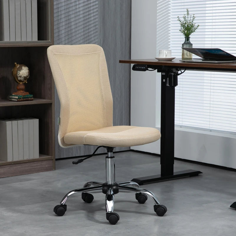 Vinsetto Beige Mesh Office Chair - Adjustable Height, Swivel Wheels, Armless Design for Home & Study - Ergonomic Comfort