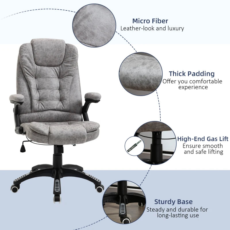 Vinsetto Ergonomic Office Chair - Comfortable Grey Desk Chair with Adjustable Height, Armrests, Reclining & Tilt Function