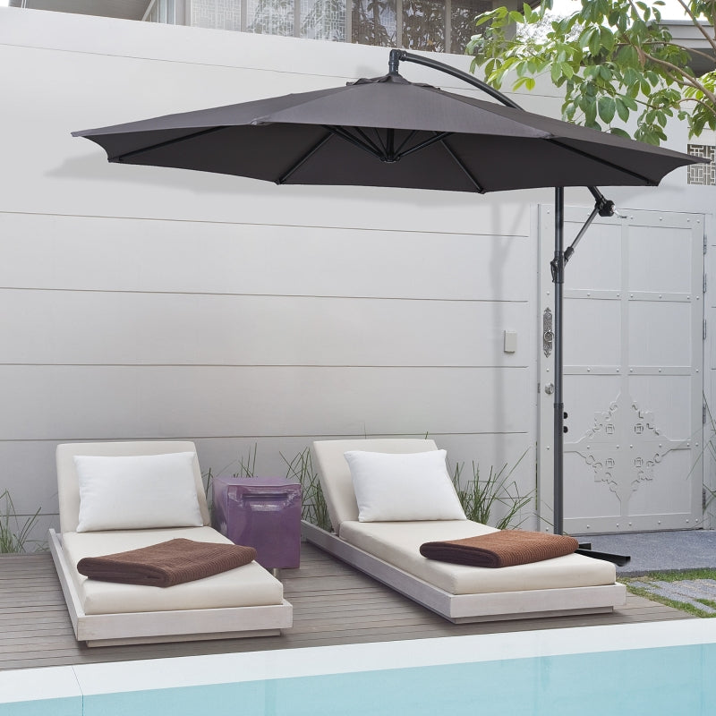 Dark Grey 3M Hanging Cantilever Umbrella Parasol for Patio