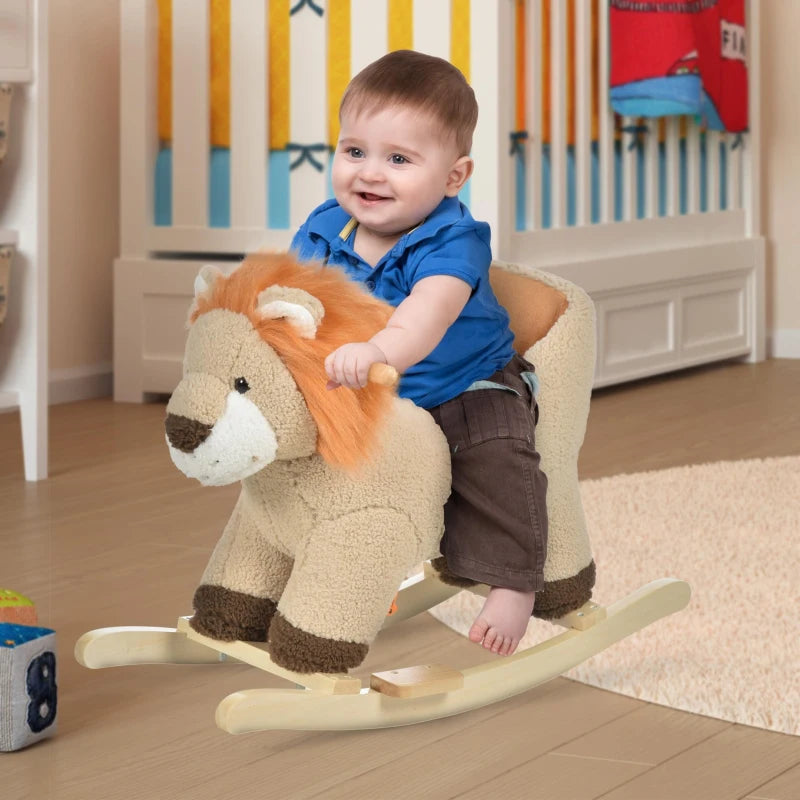 Kids Lion Rocking Horse with Roaring Sound and Safety Seatbelt for Fun Playtime
