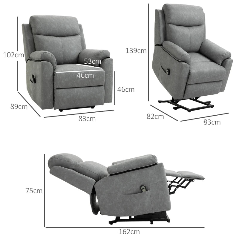 Grey Faux Leather 70° Electric Riser Recliner Chair for Ultimate Comfort and Support