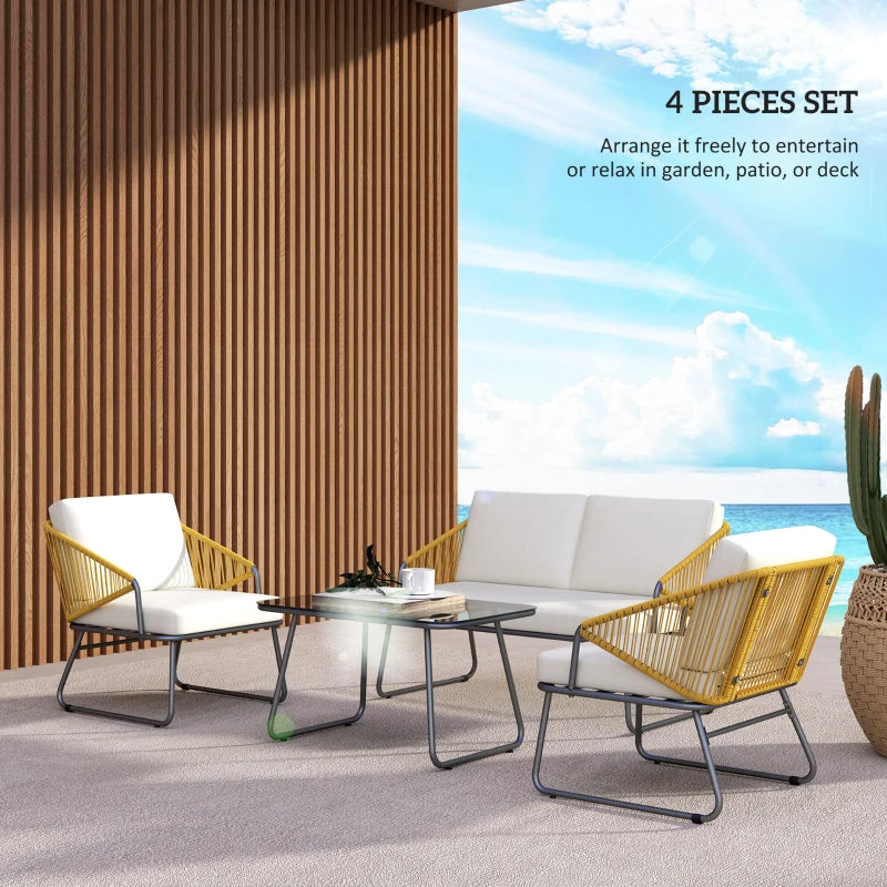 4 Piece Rattan Garden Furniture Set - Brown Rattan Chairs - Ideal for Patio, Conservatory and Balconies