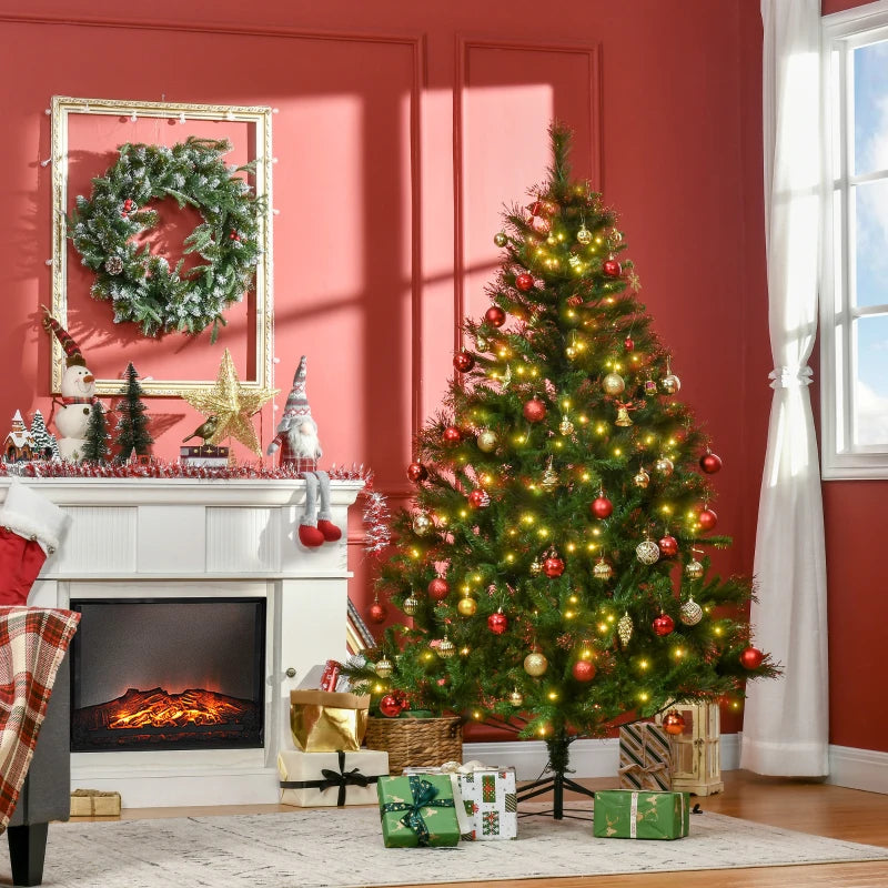 1.8m Pre-Lit Artificial Christmas Tree - 6ft Spruce with Warm White LED Lights & Metal Stand - Holiday Décor