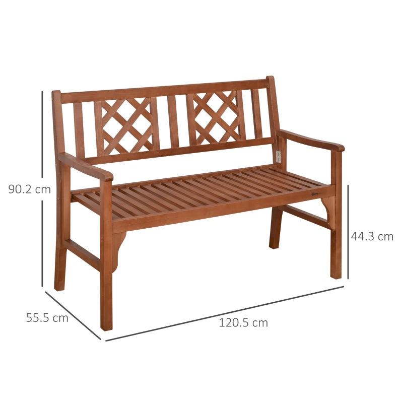 Brown Wooden 2-Seater Foldable Garden Bench with Backrest and Armrest