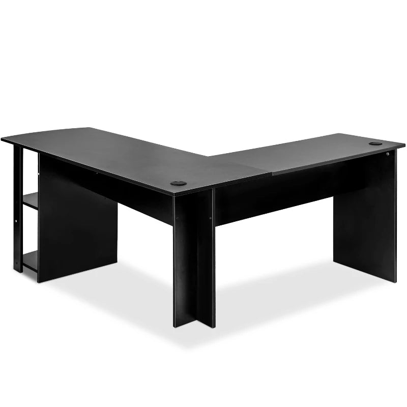 L-Shaped Corner Computer Desk with Storage Shelves - Large Home Office Gaming Desk, Easy Assembly, 140x140x75 cm, Black