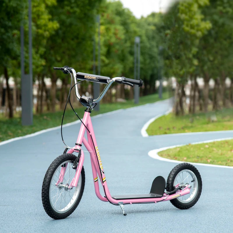 Pink Kids Scooter for Teens - 16" Front Wheel, Adjustable Handlebar, Dual Brakes & Kick Stand - Ages 5+
