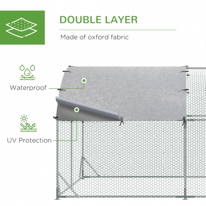Galvanised Walk-In Chicken Run & Coop - 2.8x3.8m Poultry House with Water-Resistant Cover for Garden