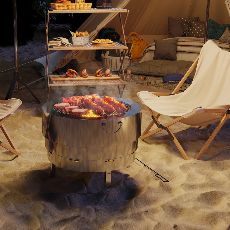 Stainless Steel Wood-Burning Fire Pit with Poker - Durable Outdoor Fire Pit for Backyard