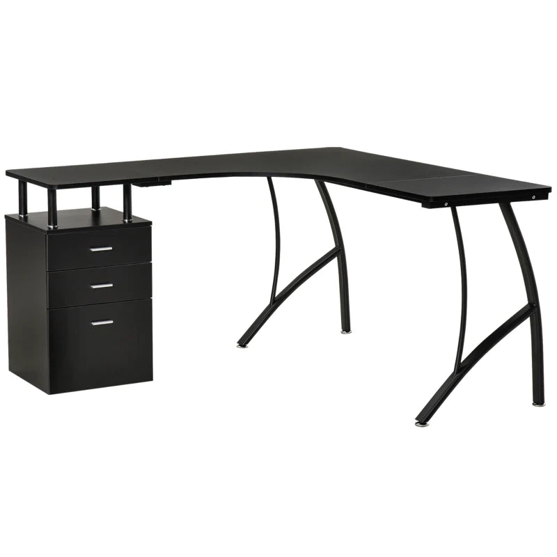 L-Shaped Computer Desk with Storage Drawer - Industrial Corner Workstation for Home Office, 143.5cm, Black