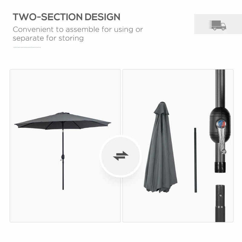 Dark Grey 3m Tilt Garden Umbrella with Crank Handle