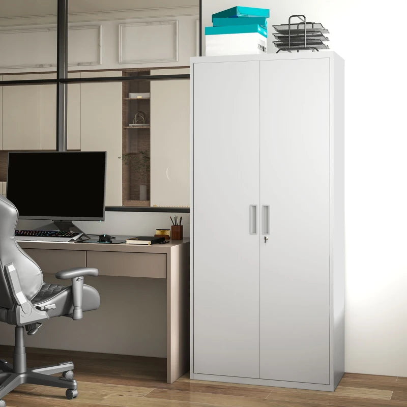 Lockable Metal Filing Cabinet - White Office Storage with 5 Adjustable Shelves for Secure Document Organization