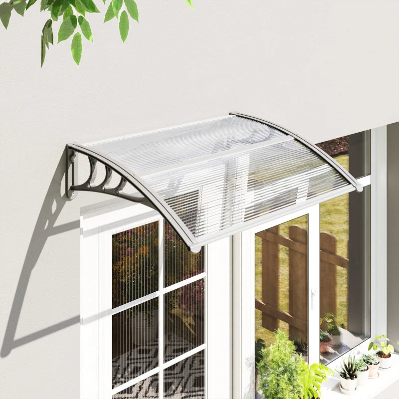 100 x 75cm Clear Front/Back Door Canopy - Aluminium Rigid Plastic Polycarbonate Rain Shelter