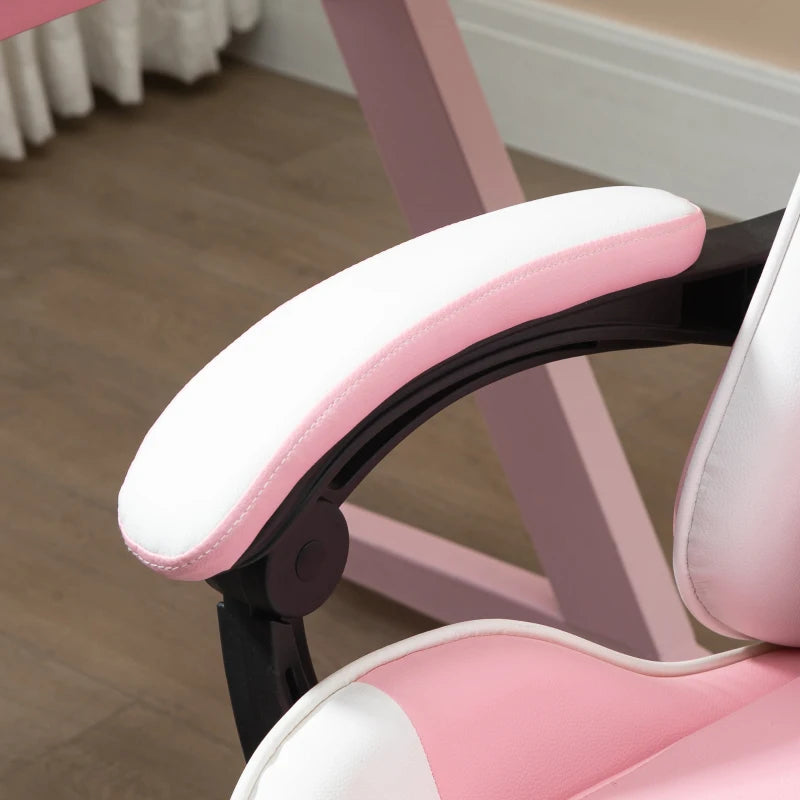 Vinsetto Pink Ergonomic Gaming Chair - PU Leather Reclining Computer Chair with Footrest, Lumbar Support & Adjustable Height for Adults