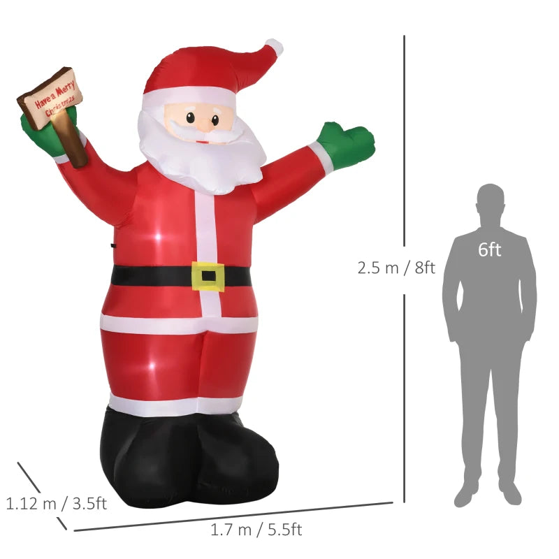 8ft Inflatable Christmas Santa Claus with LED Light Sign - Blow-Up Outdoor Yard Display for Lawn & Garden Holiday Decor