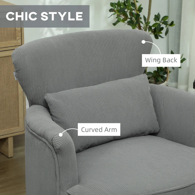 Light Grey Corduroy Retro Accent Chair for Stylish Living Room Decor