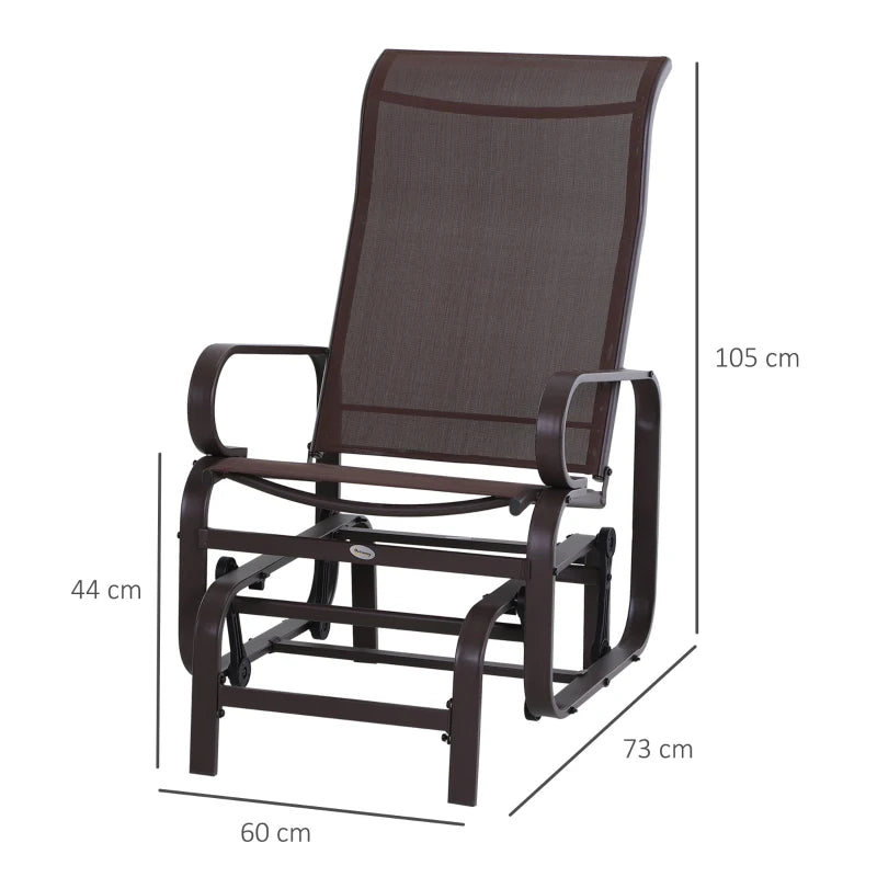 Brown Outdoor Gliding Rocking Chair - Sturdy Metal Frame Garden Swing