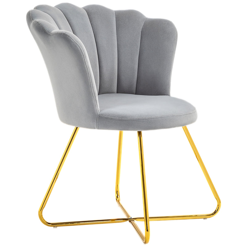 Velvet-Feel Lotus Petal Accent Chair in Grey for Stylish Home Decor