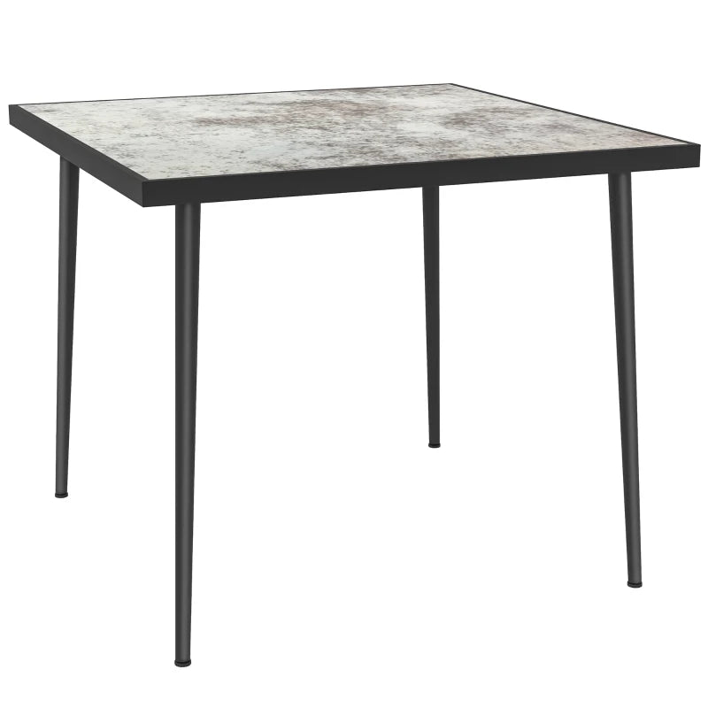 Grey Square Outdoor Dining Table for 4 with Marble Glass Top