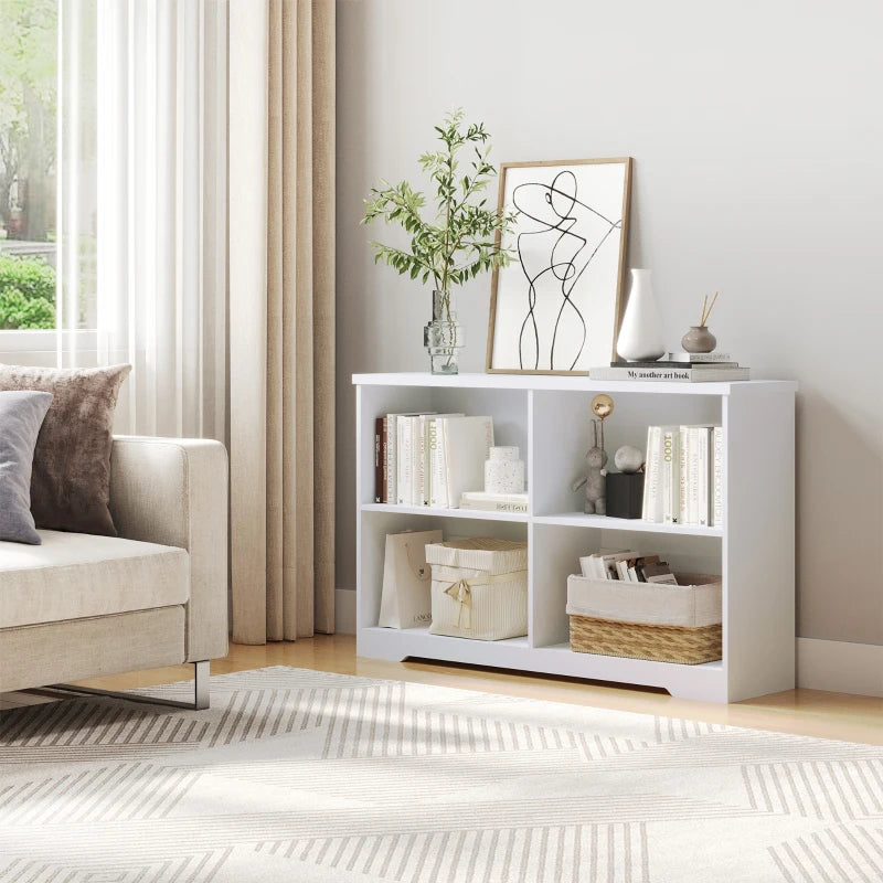 Stylish 2-Tier Wooden Cube Bookcase - Freestanding Open Storage Shelving Unit for Home Office & Living Room, White, 118x29x76cm