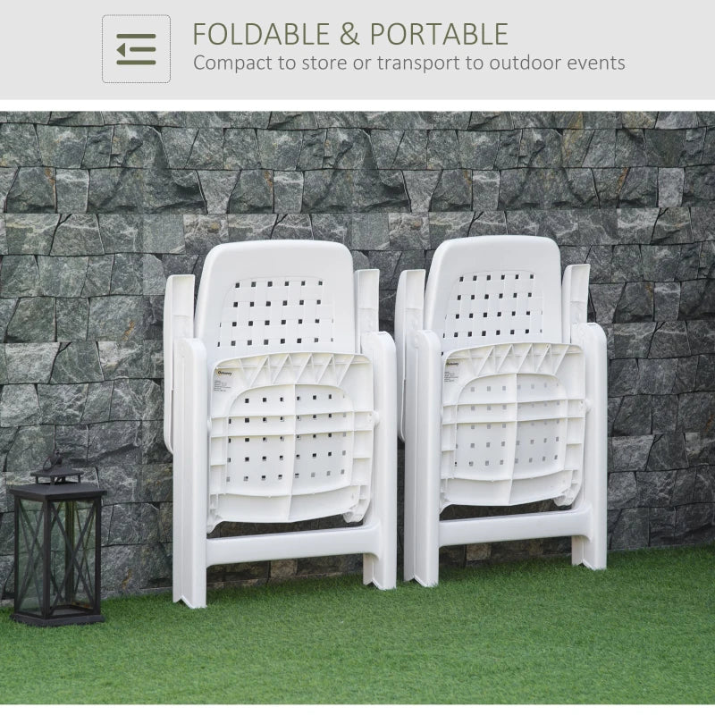 White Folding Outdoor Dining Chairs with Adjustable Backrest - Set of 2