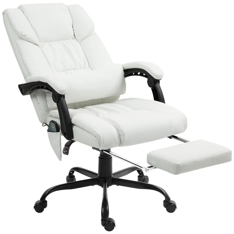 Vinsetto 6-Point Massage Office Chair - Adjustable PU Leather Desk Chair with Footrest for Home Office - White