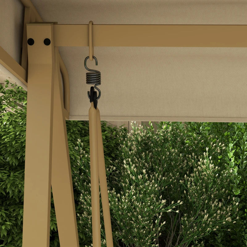 Beige 3-Seat Garden Swing Chair with Adjustable Canopy