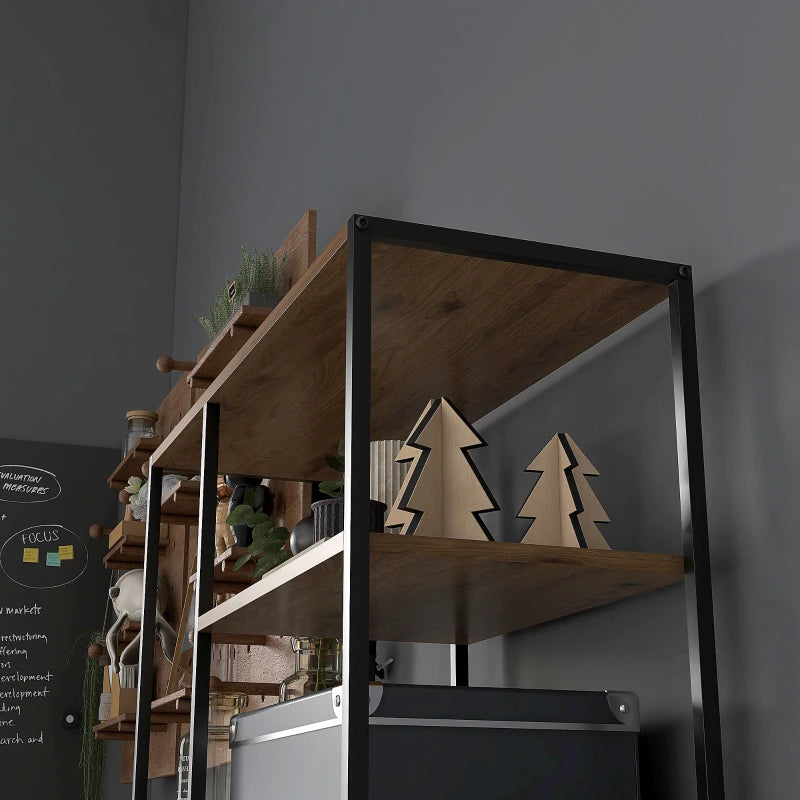 Industrial Seven-Shelf Display Shelf with Drawers - Stylish Brown and Black Storage Solution for Home or Office