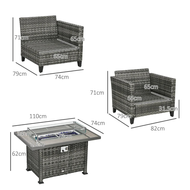 5-Piece Grey Rattan Patio Furniture Set with Gas Fire Pit