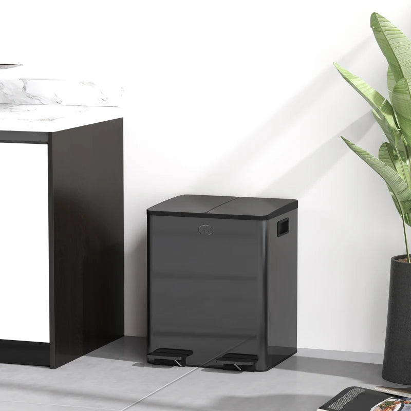 40L Dual Compartment Stainless Steel Trash Bin with Deodoriser Holders - Stylish Black Waste Management Solution