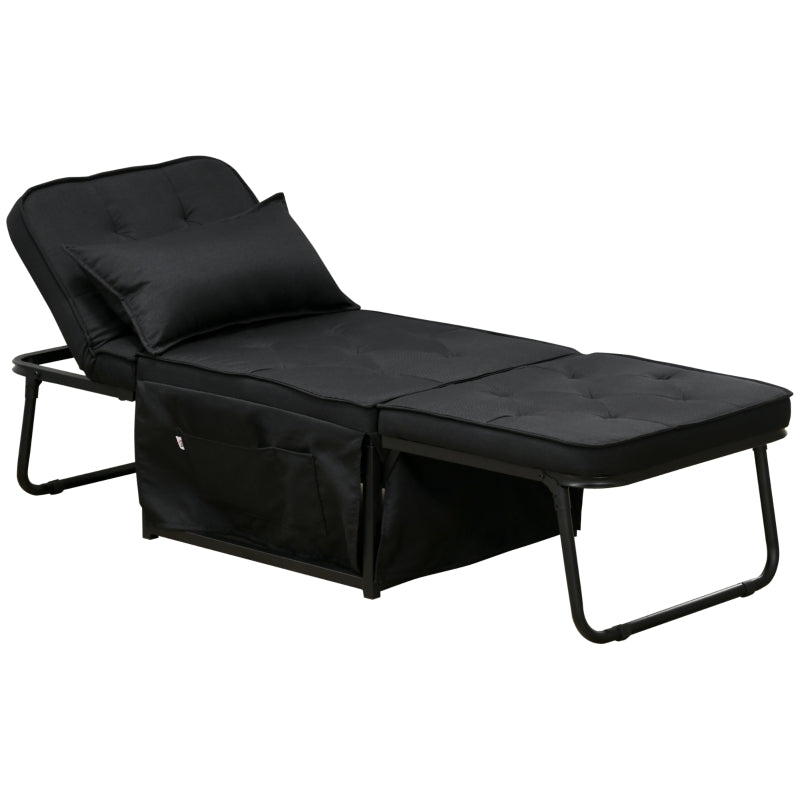 Folding Fabric Sleeper Chair Bed with Adjustable Backrest and Side Pockets for Living Room, Black
