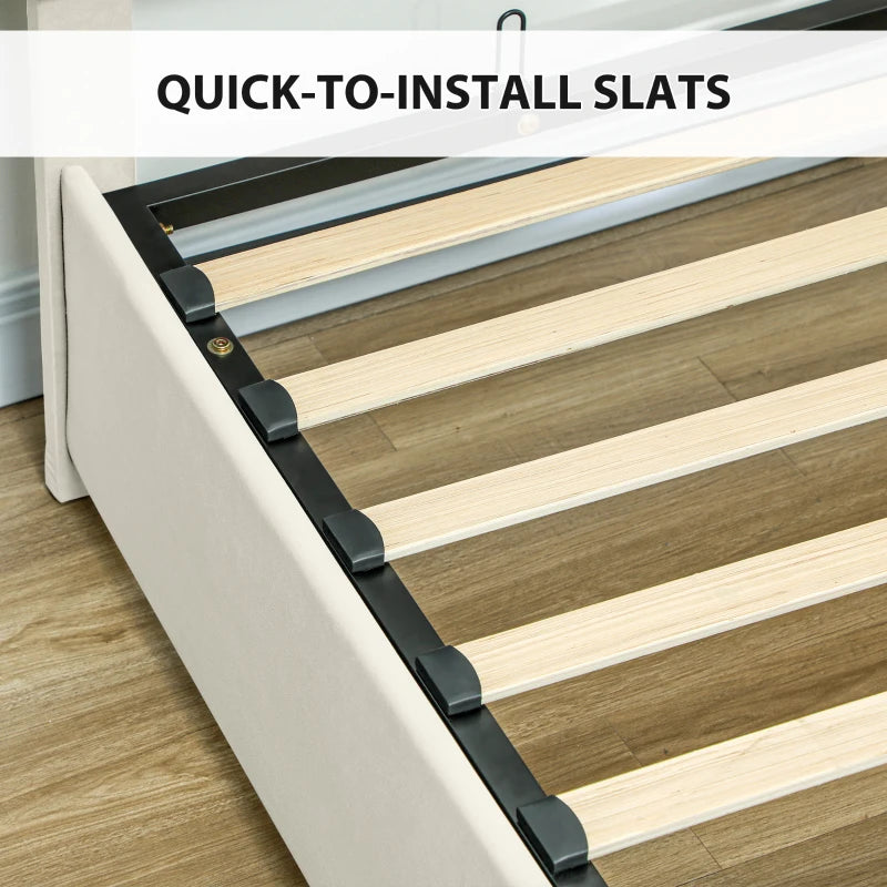 Cream Double Ottoman Bed Frame with Front Drawer for Stylish Storage Solutions