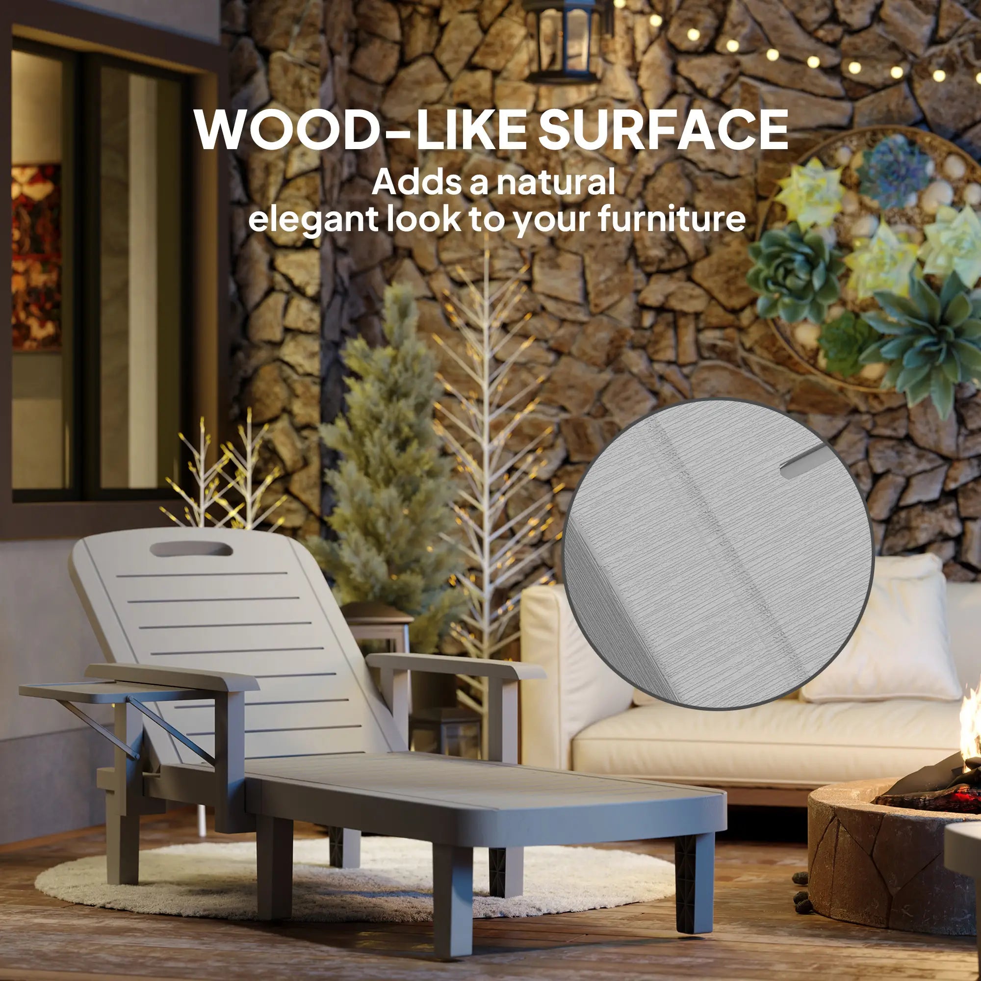 Light Grey Set of 2 Resin Reclining Sun Loungers for Garden - 5 Positions - Adjustable Outdoor Chaise Lounge Chairs