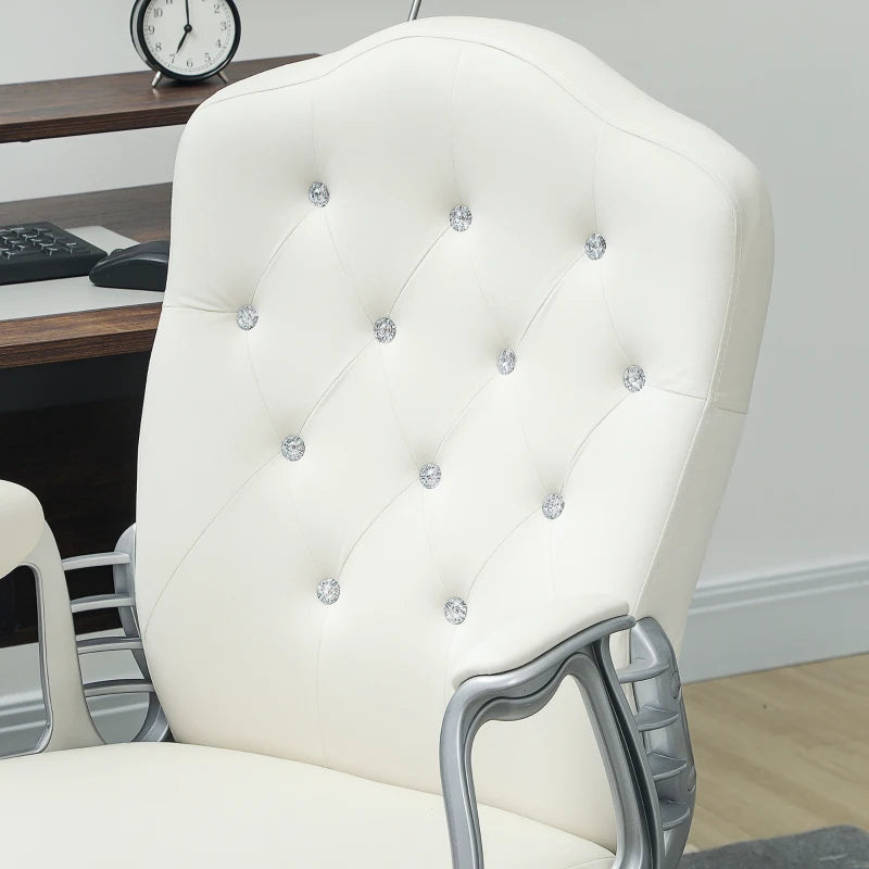 Vinsetto Cream Velvet-Feel Office Chair with Diamante Back - Stylish Ergonomic Design for Home & Office