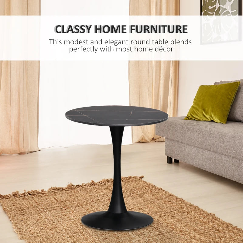Modern Round Dining Table - Stylish Bistro Table with Metal Base for Kitchen & Dining Room - Black Finish