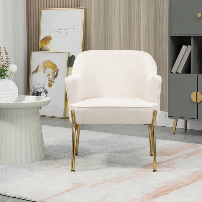 Modern Cream Fabric Accent Chair with Metal Legs for Living Room, Bedroom or Home Office