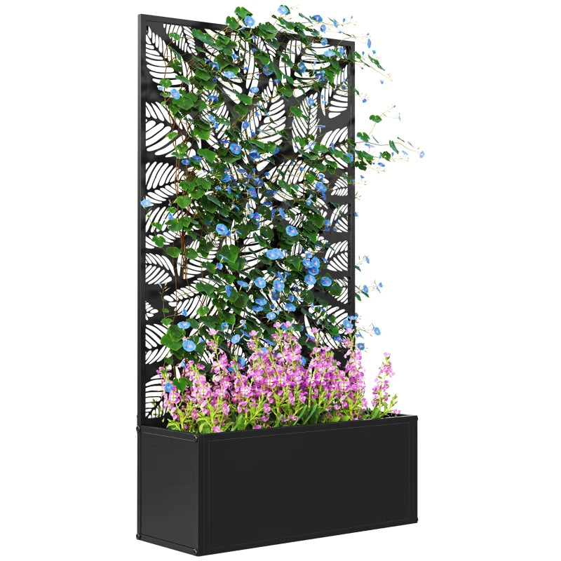 Outdoor Metal Planter with Back Trellis - Black - Large Size - 113H x 61L x 23W cm