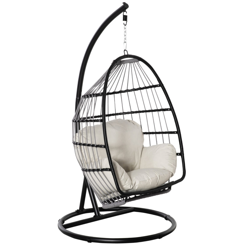Black Rattan Hanging Egg Chair with Cushion and Stand