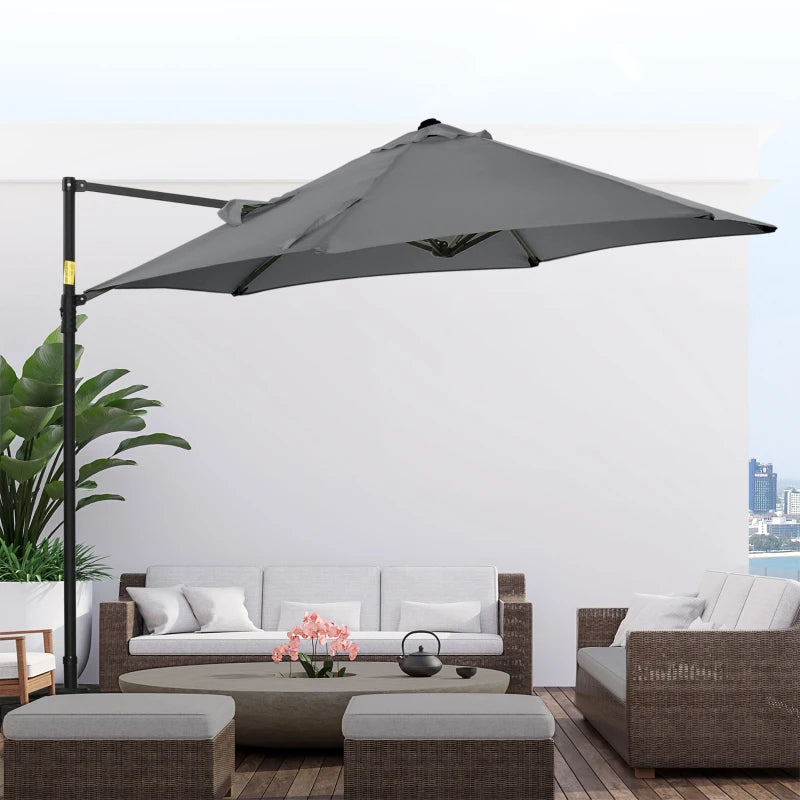 Dark Grey 2.5M Rotating Cantilever Patio Umbrella with Cross Base